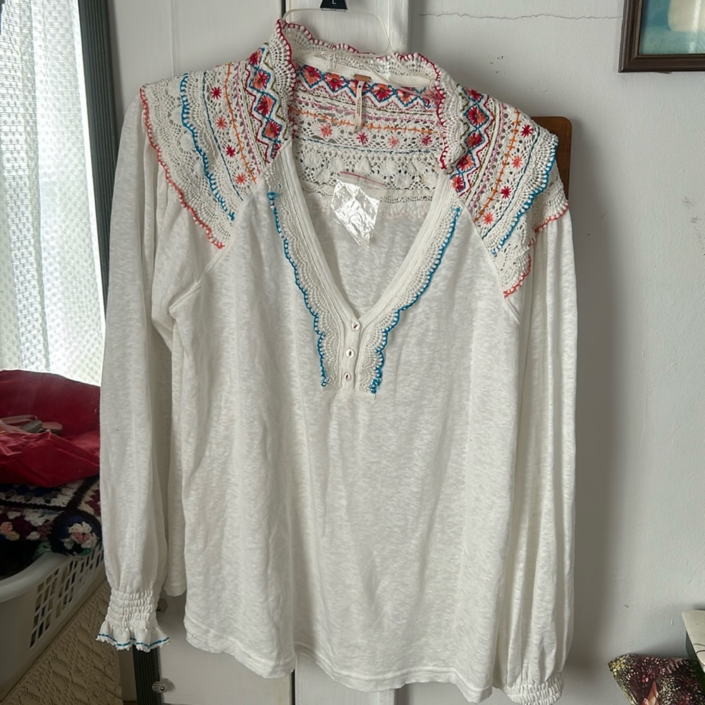 Free people white top with embroidery size medium